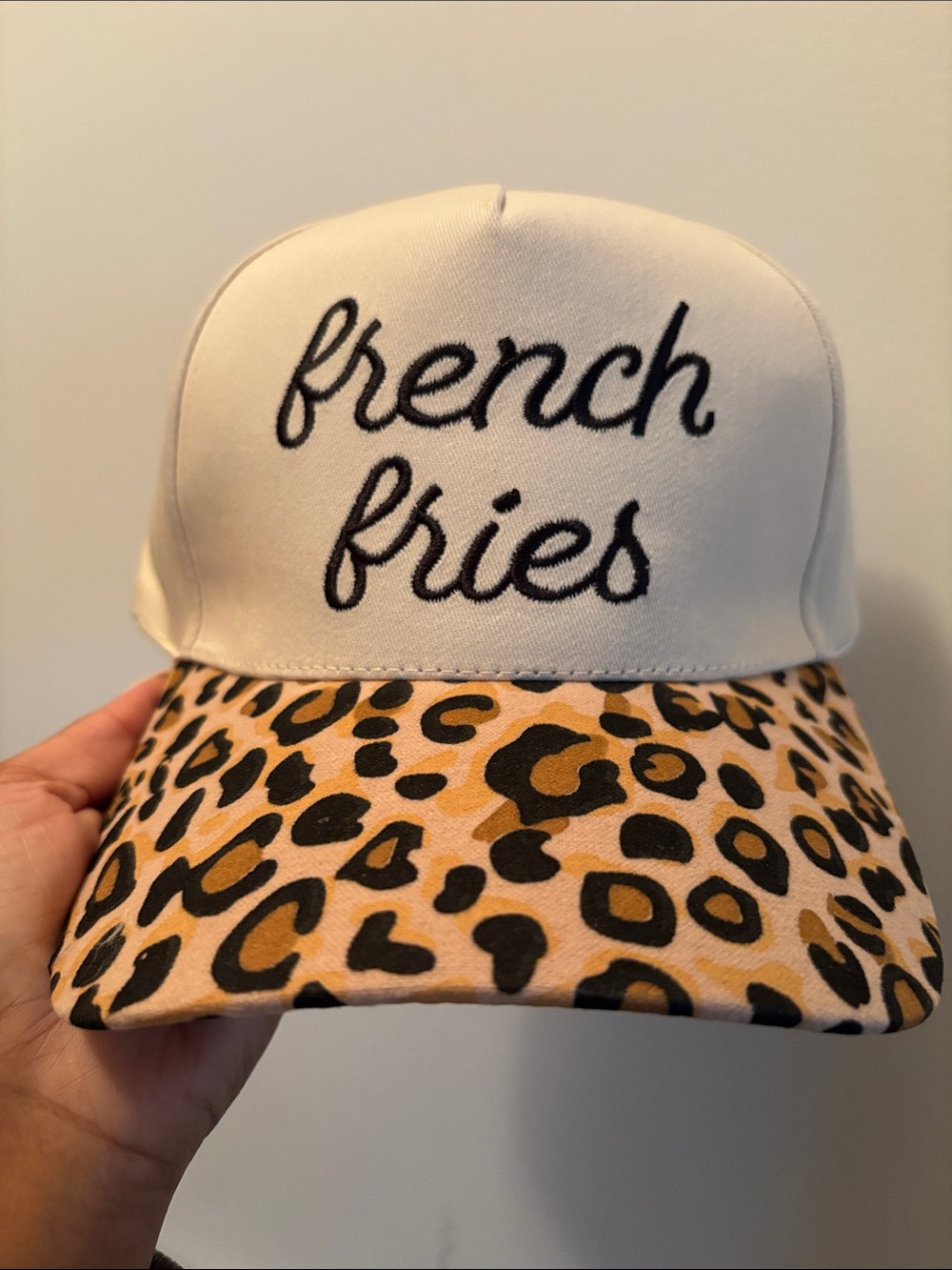 Beige 'french fries' Cap with Leopard Brim